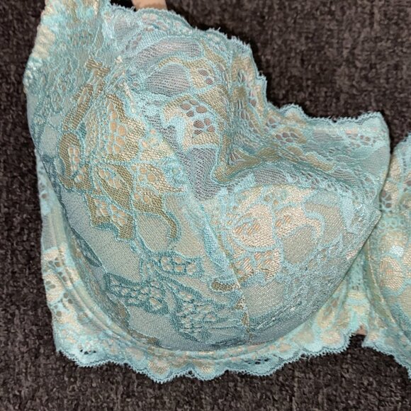 38H*DLV*Lacy Blue-Green/Beige Balconette Lightly Lined Bra - Picture 2 of 8